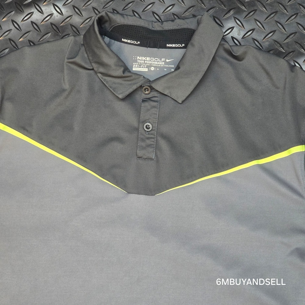 Nike Golf Tour Performance Dri-FIT Polo Shirt Grey Neon Yellow 620079-021 XL - Picture 5 of 13